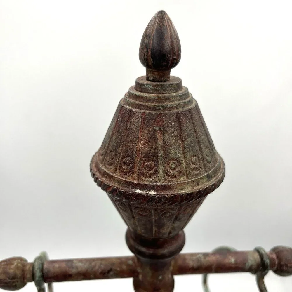 Vtg 1996 Ornate India Metal Towel Tree Stand 2 Ring Holder Spanish Rustic Decor